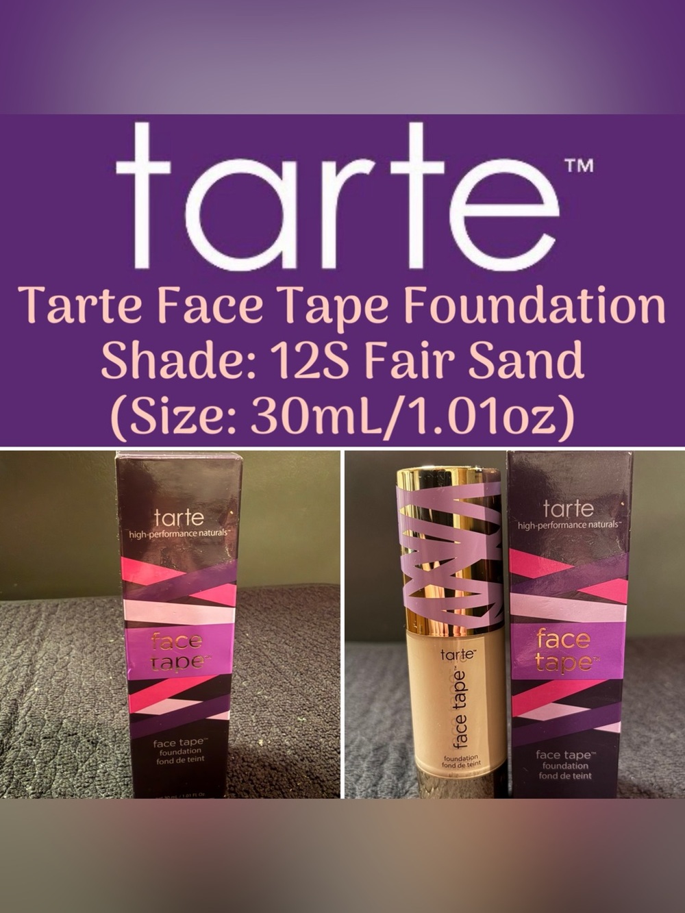 Tarte Face Tape Foundation (Shade: 12S Fair Sand) 30mL/1.01oz - New in Box